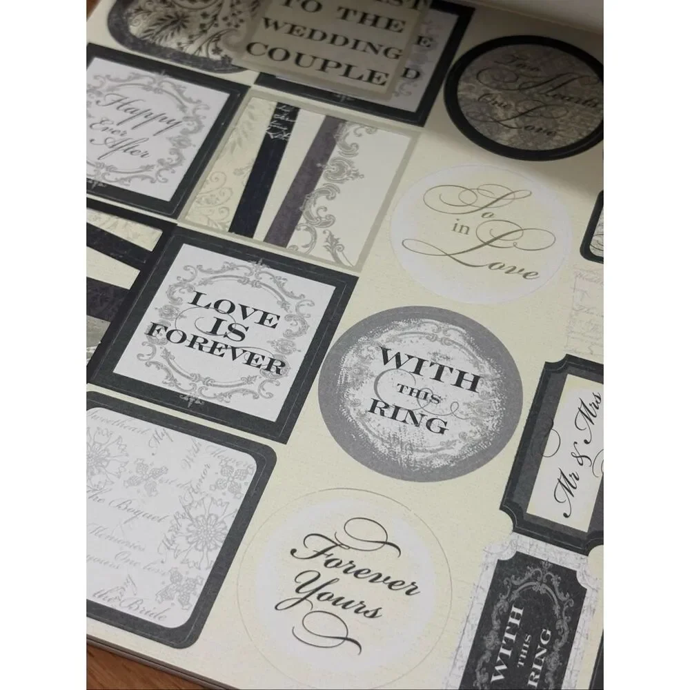 Déjà Views wedding-themed paper and punch-out card stock labels